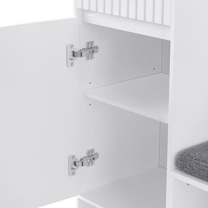 Garderoben-Set mit Sitzbank, Schubladen & Lochwand, Flurgarderobe 6-in-1, MDF, Weiß, 100x180x35 cm