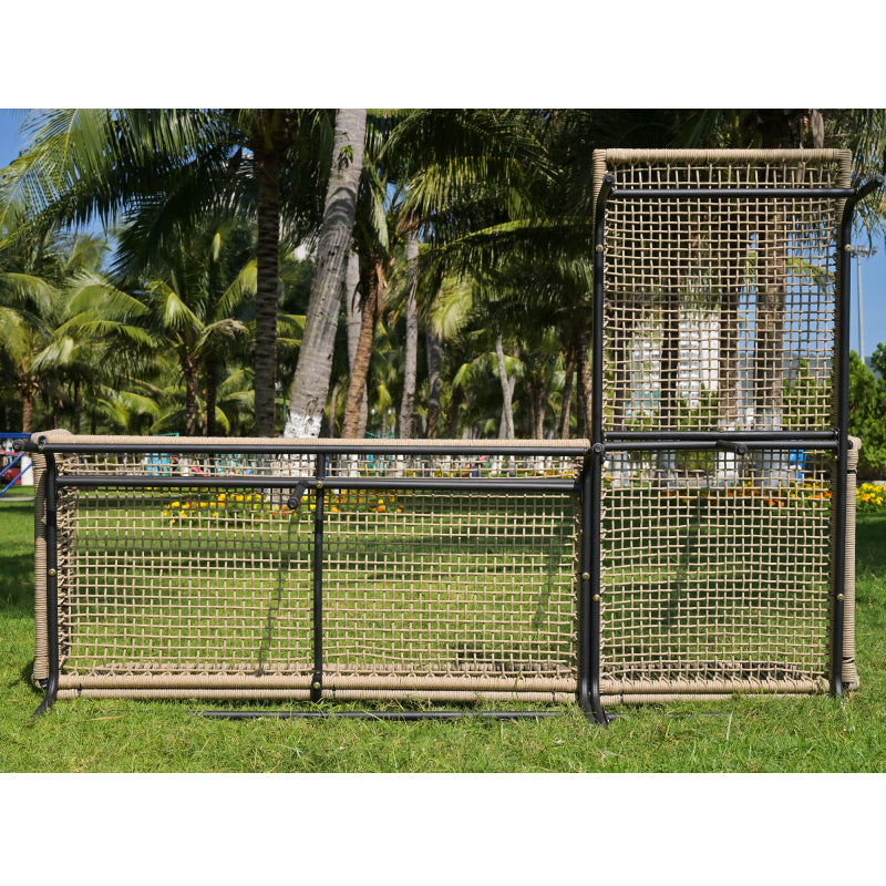 Gartenlounge-Set, Gartenmöbel-Set, Gartenlounge mit Eisengestell und beigem Seilbezug, Gartenmöbel aus gewebtem Seil für den Außenbereich, L-förmiges Gesprächsset mit Tisch, Beige