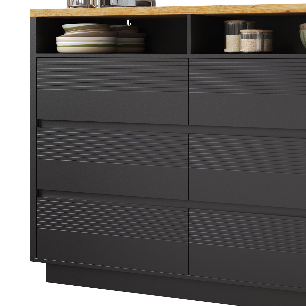 Ausziehbarer Bartisch (137-215cm) - Moderner Teleskop-Hochtisch mit 6 Schubladen & Stauraum - Bewegliche Kücheninsel, Stehtisch & Bistrotisch