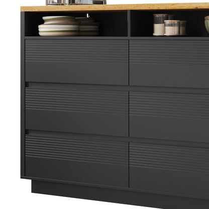 Ausziehbarer Bartisch (137-215cm) - Moderner Teleskop-Hochtisch mit 6 Schubladen & Stauraum - Bewegliche Kücheninsel, Stehtisch & Bistrotisch