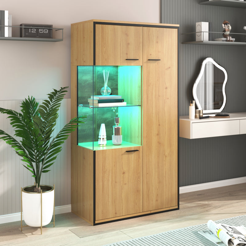 Moderne Vitrine mit LED-Beleuchtung - 150Hcm - Glastür, Mehrzweckregale, 15 Farboptionen, Großer Stauraum, Glasboden, Schaukasten, Präsentationsmöbel, Schrank mit Beleuchtung,Möbel mit Glastür