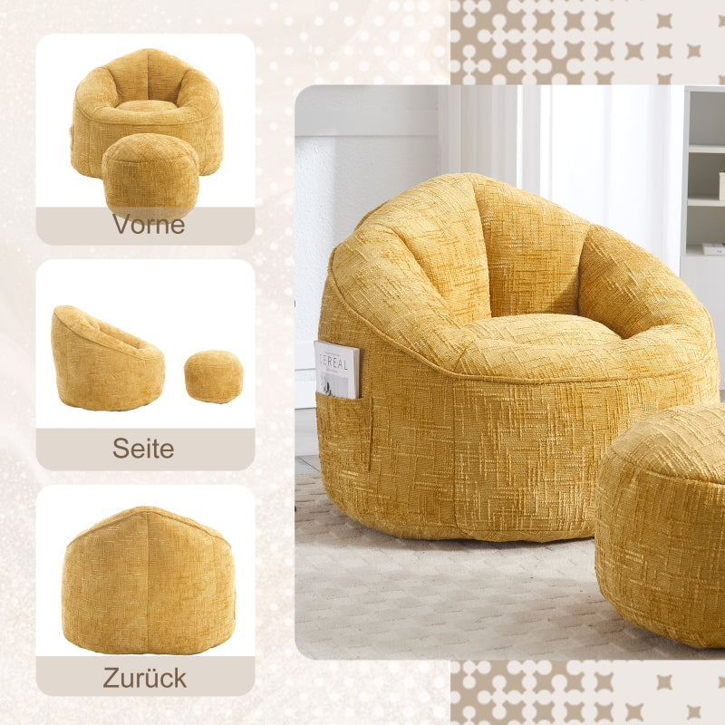 Sitzsack Sofa Stuhl für Erwachsene mit Fußstütze, Gelb