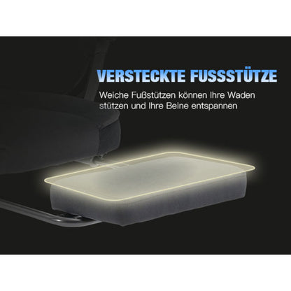 Gaming Stuhl Stoff, Ergonomischer Gaming Chair mit Fußstütze, Verstellbarer Racing Computerstuhl mit Lordosenstütze, Grau Ergonomisch PC-Stuhl