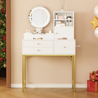 Schminktisch Weiß 80 cm, Frisiertisch mit LED Spiegel, Integrierte Steckdose mit USB & Föhnhalter