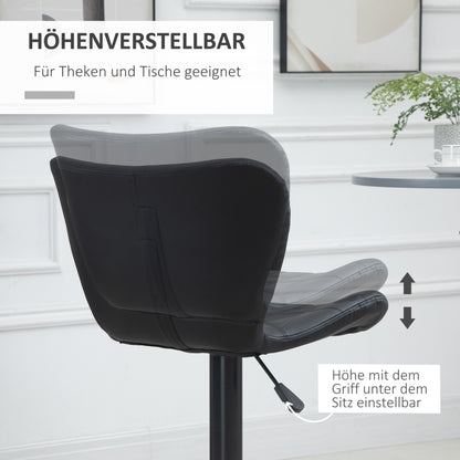 Barstuhl 2er-Set Retrodesign Höhenverstellbar 360° drehbar schwarzes Leder für Homeoffice