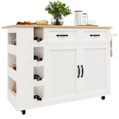 Kücheninsel, Küchenwagen mit Steckdosenleiste ausgestattet, Küchenschrank, Abnehmbare Servierwagen mit Weinregal,buffetschrank, Speisewagen mit Holzmaserung, buffetschrank, weiß