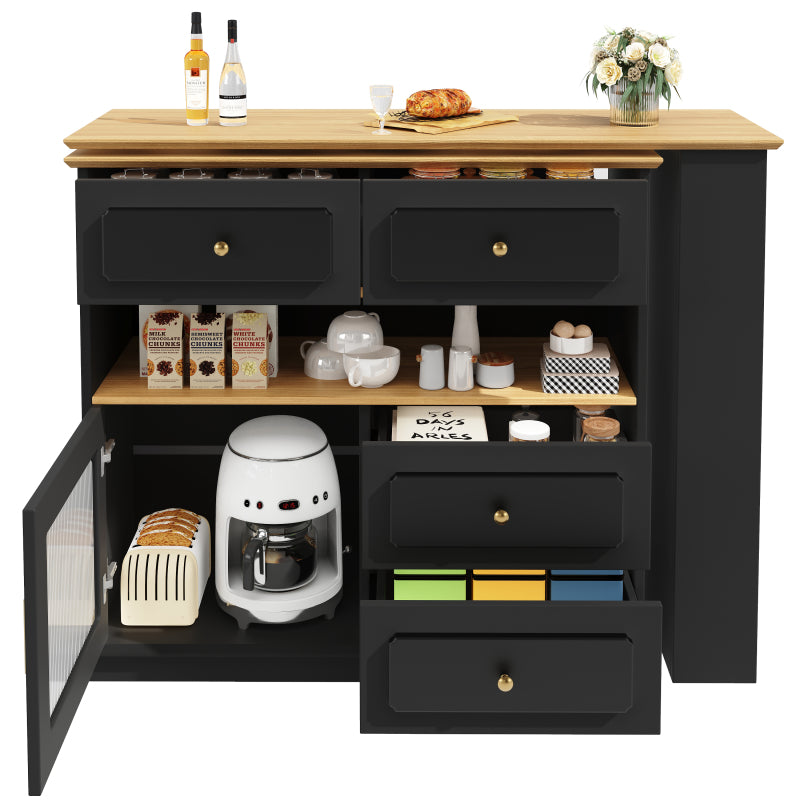 Hochtisch Kücheninsel  Bistro Table (125-181×39×104.5cm) , 360° drehbare Essbar, Schwarz