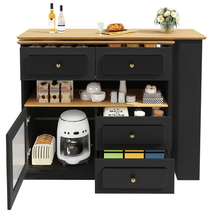 Hochtisch Kücheninsel  Bistro Table (125-181×39×104.5cm) , 360° drehbare Essbar, Schwarz