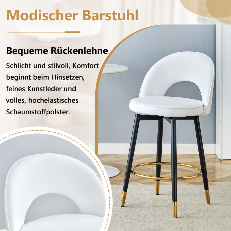 360° drehbarer Barstuhl. Moderner weißer PU, komfortabler gepolsterter Barstuhl, geeignet für Bar, Esszimmer, Küche usw. Eine Box von 2 Packungen.