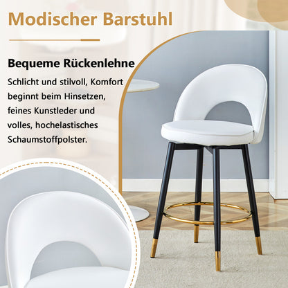 360° drehbarer Barstuhl. Moderner weißer PU, komfortabler gepolsterter Barstuhl, geeignet für Bar, Esszimmer, Küche usw. Eine Box von 2 Packungen.