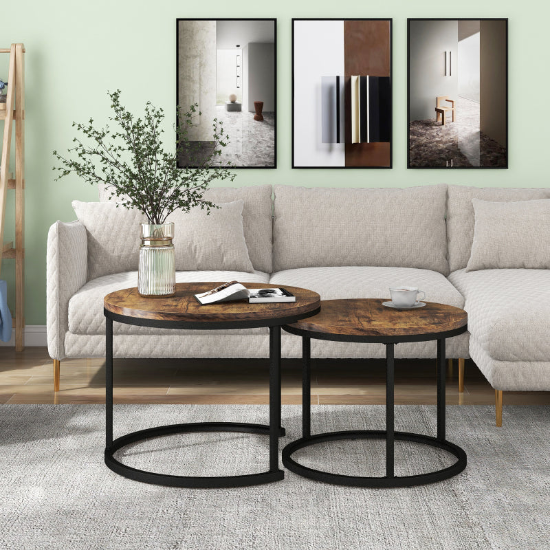 Runder Couchtisch 2er Set Satz Couchtisch Wohnzimmer Runder geschachtelter Beistelltisch 2 Runder Beistelltisch (Braun)