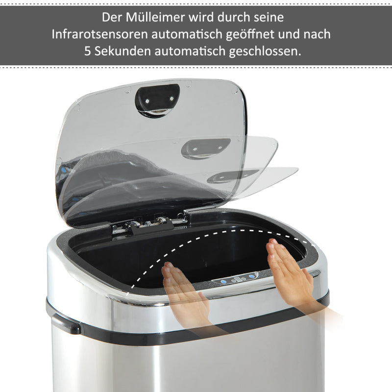 Mülleimer  Automatik Abfalleimer mit Sensor, Küche, Edelstahl, Silber, 68L