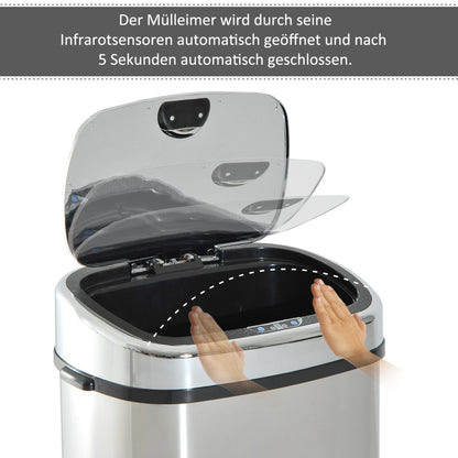 Mülleimer  Automatik Abfalleimer mit Sensor, Küche, Edelstahl, Silber, 68L