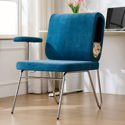 Bürostuhl mit integriertem Katzenbett - Haustierfreundlicher Stuhl, kratzfestes Material,schbreite Sitzfläche, austauschbare Armlehnen, menenfreundliches Design, Katzenbett in der Rückenlehne, Blue