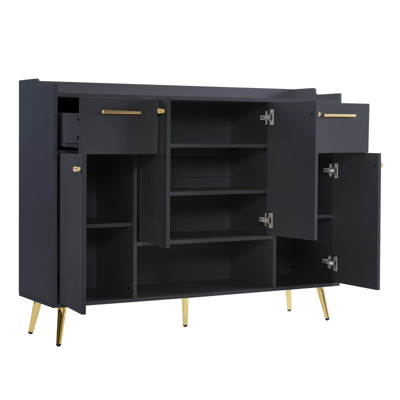 Schuhschrank, Schuhregal mit 2 Schubladen und 4 Türen, Metallfüße, schwarz
