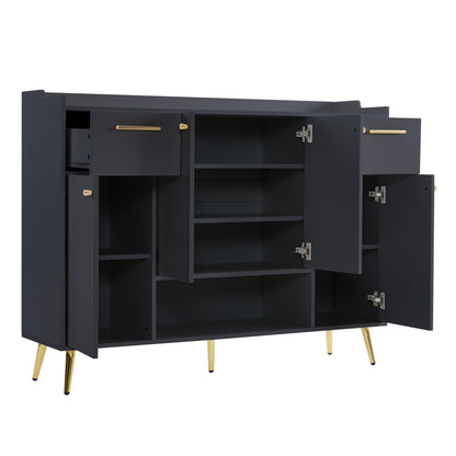 Schuhschrank, Schuhregal mit 2 Schubladen und 4 Türen, Metallfüße, schwarz