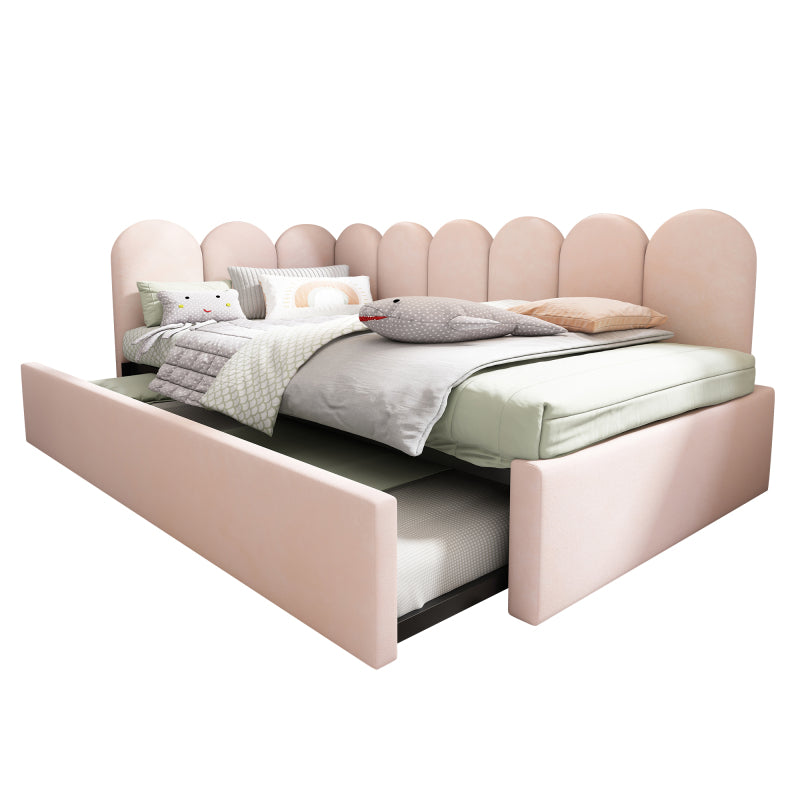 Polsterbett Daybett 90x200cm,Tagesbett Schlafsofa mit Ausziehbett 90x190cm, Kinderbett mit Lattenrost, Samt, Rosa, ohne Matratze