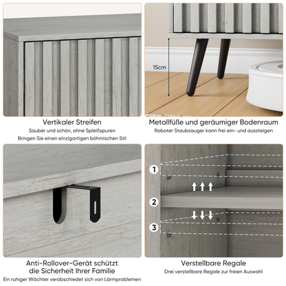 Seitenschrank mit Nutentwurf, unabhängiger Buffetschrank mit verstellbarem Regal, passend für Wohnzimmer, Flur, Eingang, Grau