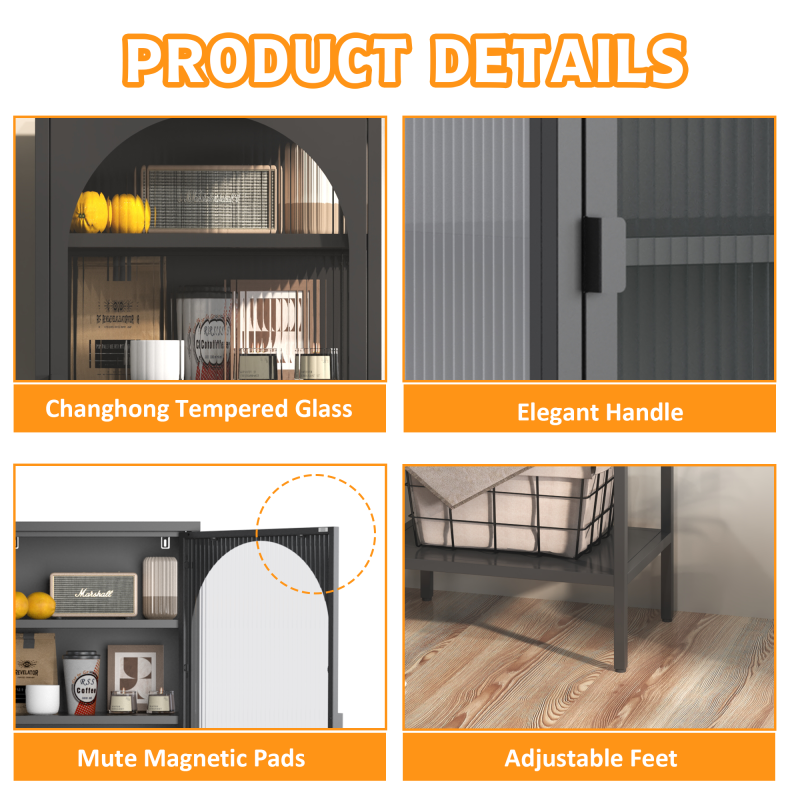 Metall Glas Tür Schaukasten Speicher Schrank – 5-Stufen Würfel Bücherregal Speicher Schrank mit 3 einstellbaren Regalen. Für Küche, Esszimmer, Wohnzimmer, Bad, Home-Office, eisenha, H160cm×B50cm×T35cm