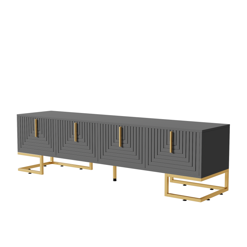 TV-Schrank,lowboard mit strukturierter Tür, TV-Möbel, goldenen Griffen und goldenen Füßen.