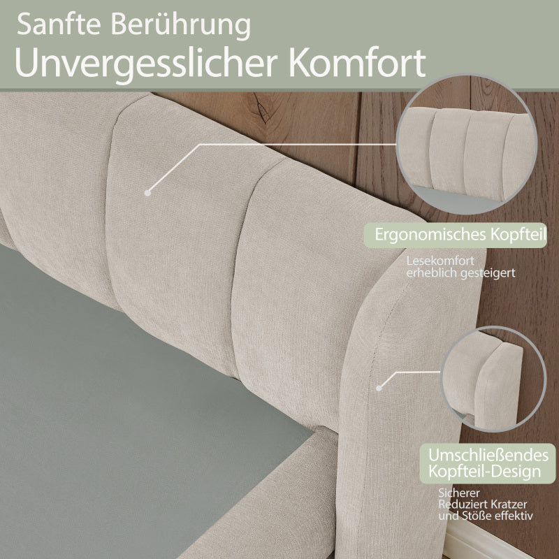 Einzelbett 90x200 cm, hautfreundlicher Chenille Stoff, komfortables Rückenlehne, auch als Kinderbett geeignet, Beige (ohne Matratze)