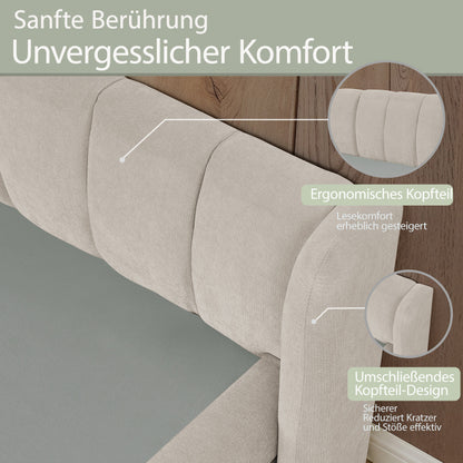 Einzelbett 90x200 cm, hautfreundlicher Chenille Stoff, komfortables Rückenlehne, auch als Kinderbett geeignet, Beige (ohne Matratze)