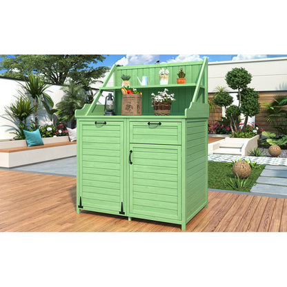 Holz Gartenschrank,Gartenschrank mit Regalen  Outdoor Schrank, Gartenschrank Geräteschuppen Terrassenschrank, Balkonschrank, Gerätehaus, Garten Möbel,Grün