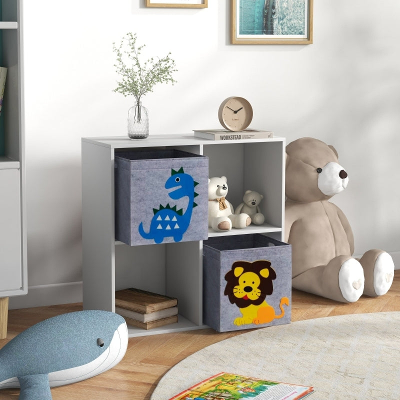Kinderregal Bücherregal mit 2 Aufbewahrungsboxen Kinderzimmerregal Spielzeugregal für Kinderzimmer Weiß+Grau