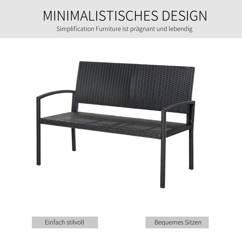 Polyrattan Gartenbank 2-Sitzer Parkbank mit Stahlgestell und Geflecht Schwarz B122 x T60 x H87cm für Garten & Terrasse