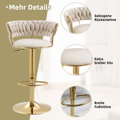 old sku:W1880109463,Samt 360° drehbarer Barhocker 2-teiliges Set, Handgefertigte Rückenlehne Ein-Knopf verstellbarer Höhe Barhocker, Sehr weicher gepolsterter Küche Esszimmerstuhl, Kücheninsel