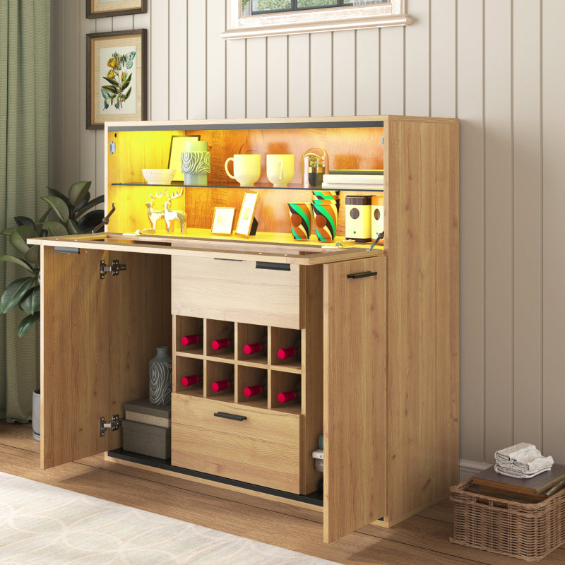 Sideboard, Eleganter Weinschrank mit Doppeltüren, Glasregal und Weinhalterung - Perfekte Aufbewahrung in einem stilvollen Sideboard