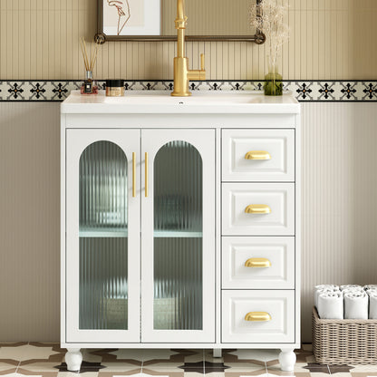 Badmöbel Einzel Waschtisch mit Unterschrank 80cm mit Keramik-Waschbecken,weiß