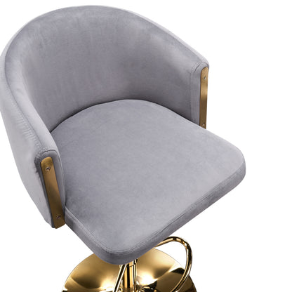Modern rotatable height adjustable bar stools, modern bar stools for kitchen, bar, and restaurant counters, lift stools with middle backrest and gold footrest (Grau Set of 2)