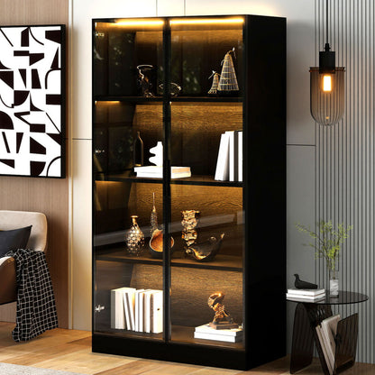 Staubdichte LED-Glasvitrine mit gehärteter Glastür, Vitrine, Bücherregal, Badezimmer 70×40×160 cm Schwarze