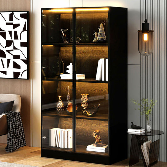 Staubdichte LED-Glasvitrine mit gehärteter Glastür, Vitrine, Bücherregal, Badezimmer 70×40×160 cm Schwarze