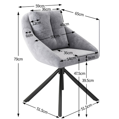 Moderner grauer Samtstuhl, stilvoller und bequemer drehbarer Esszimmerstuhl, atmungsaktiver Samtstoff, ergonomisches Design, eleganter grauer Drehstuhl