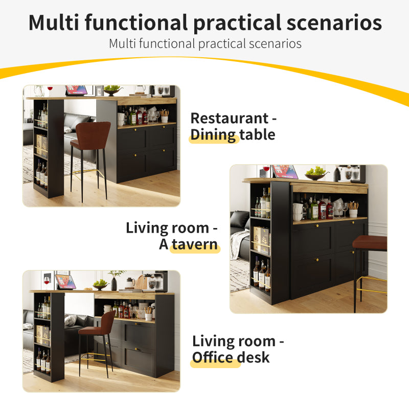 Um 360° drehbarer Bartisch (Hauptkörper 105 x 39 x 102 cm), mit 4 Schubladen und offenen Ablagen, geeignet für Esszimmer/Arbeitszimmer/Wohnzimmer usw