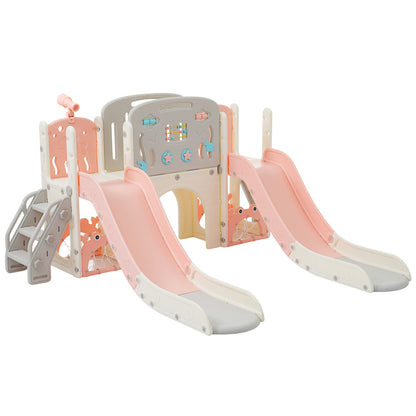 Kinderspielplatz-Set 8-in-1, Freistehendes Meerestier-Motiv-Set mit Rutsche, Bogentunnel, Basketballkorb und Teleskop, Doppelte Rutschen für Kleinkinder, Klettergerüst für Kinder