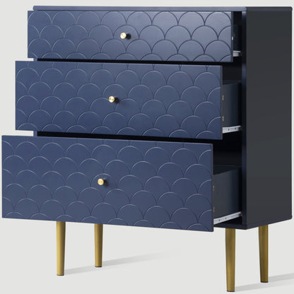 [NEW] Schubladenkommode Kommode mit 3 Schubladen, Sideboard Highboard für Schlafzimmer & alle Wohnräume,Marineblau-H89/B75/T40 cm