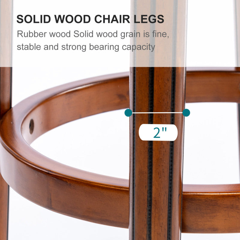 Barhocker aus Holz mit Kuhfell-Obermaterial, 360-Grad-Drehstuhl mit Rückenlehne, Brau + Sitzhöhe 65cm