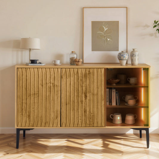 Sideboard,mit Lichtleiste,120 cm breit,Glastür