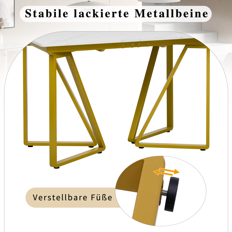 Moderner Esstisch mit Marmor-Muster, erweiterbar, Weiß+Gold