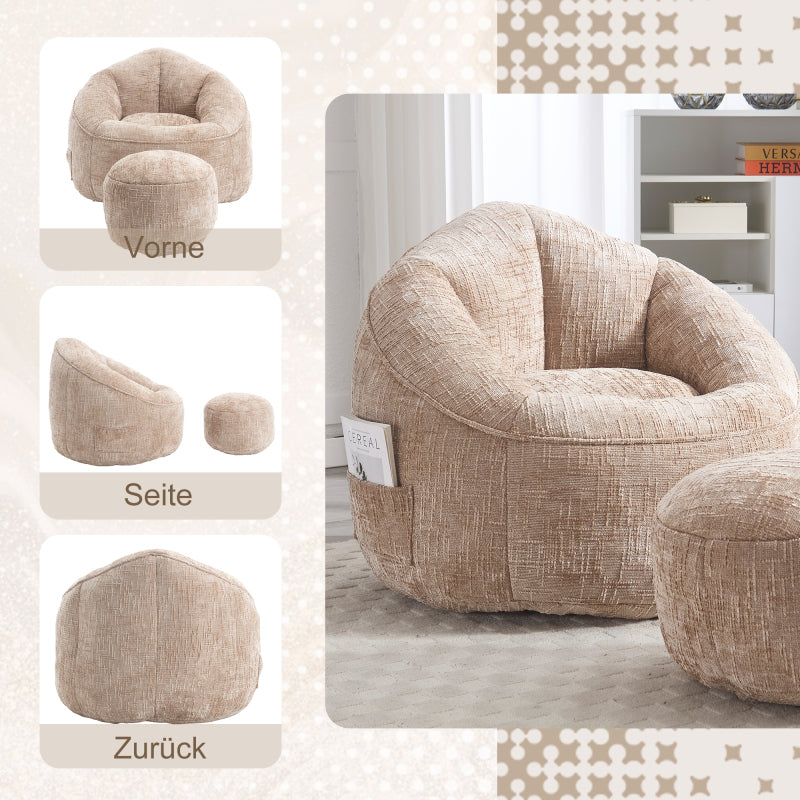 Sitzsack Sofa Stuhl für Erwachsene mit Fußstütze, Khaki