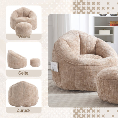 Sitzsack Sofa Stuhl für Erwachsene mit Fußstütze, Khaki
