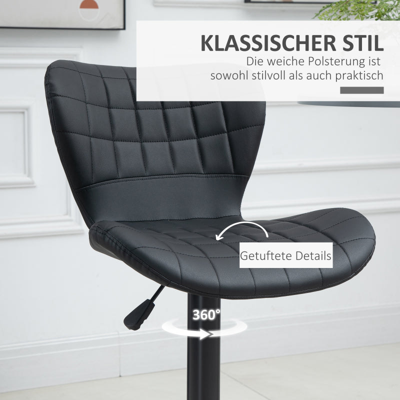 Barstuhl 2er-Set Retrodesign Höhenverstellbar 360° drehbar schwarzes Leder für Homeoffice