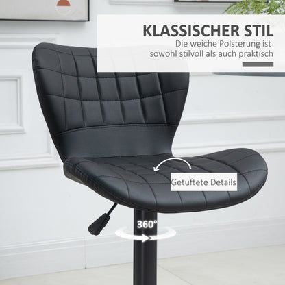 Barstuhl 2er-Set Retrodesign Höhenverstellbar 360° drehbar schwarzes Leder für Homeoffice