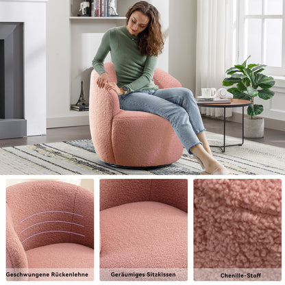 Drehbarer Akzentsessel aus weichem Teddy-Stoff mit Metallring in Pulverbeschichtung, Rosa