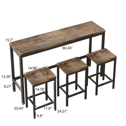 Modern Design Kitchen Dining Table, Pub Table, Long Dining Table Set with 3 Stools, Easy Assembly, Natural