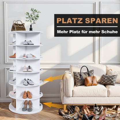 Drehbares Schuhregal 6 Etagen, 360°, Platzsparend, 24 Paar, Weiß, 138,5 cm