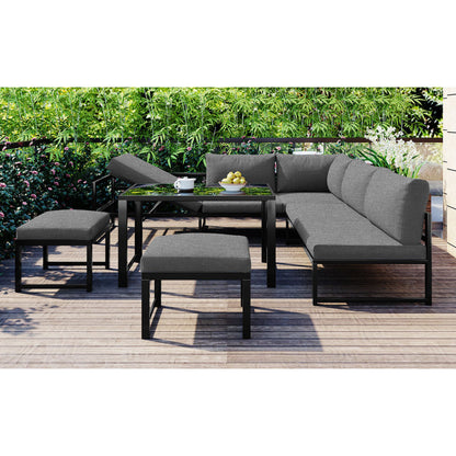 Garten Loungesessel Set, Aluminium Sitzgruppe für Gartenbalkon, mit Liegefunktion, 4-fach verstellbarer Rückenlehne, inkl. weicher Sitz- und Rückenpolster, grau(preview sku:HW00002AAA)